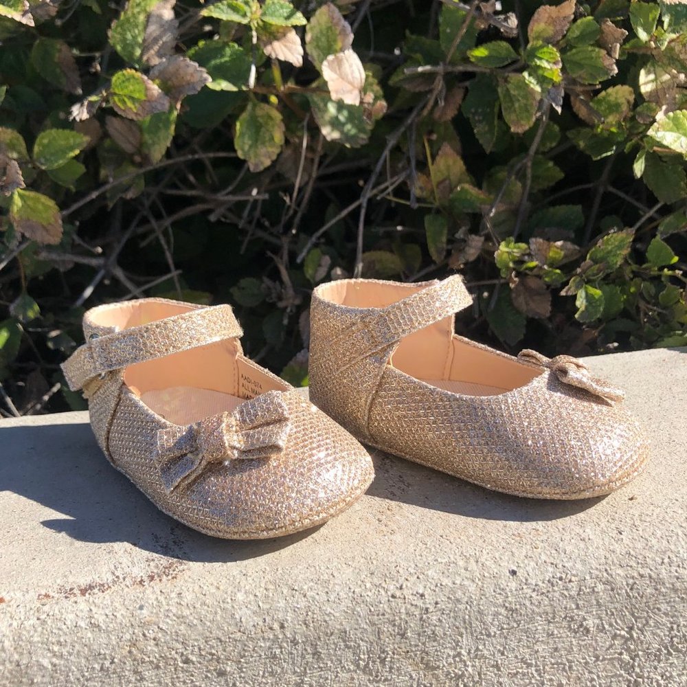 Baby Infant Girl Glitter Side Bow Ankle Strap Walker Bootie - Rose Gold